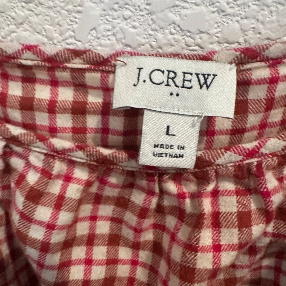 J. Crew Red Brown Plaid Ruffle Women's Square Neck Blouse - Picture 4 of 5
